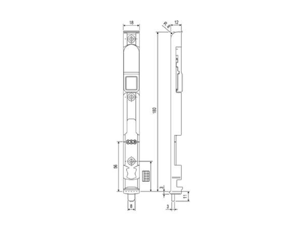 Catenaccio inferiore Artech 180x18x12 mm Aria 4 Interasse 9 mm Battuta 18 mm | AGB - immagine 2